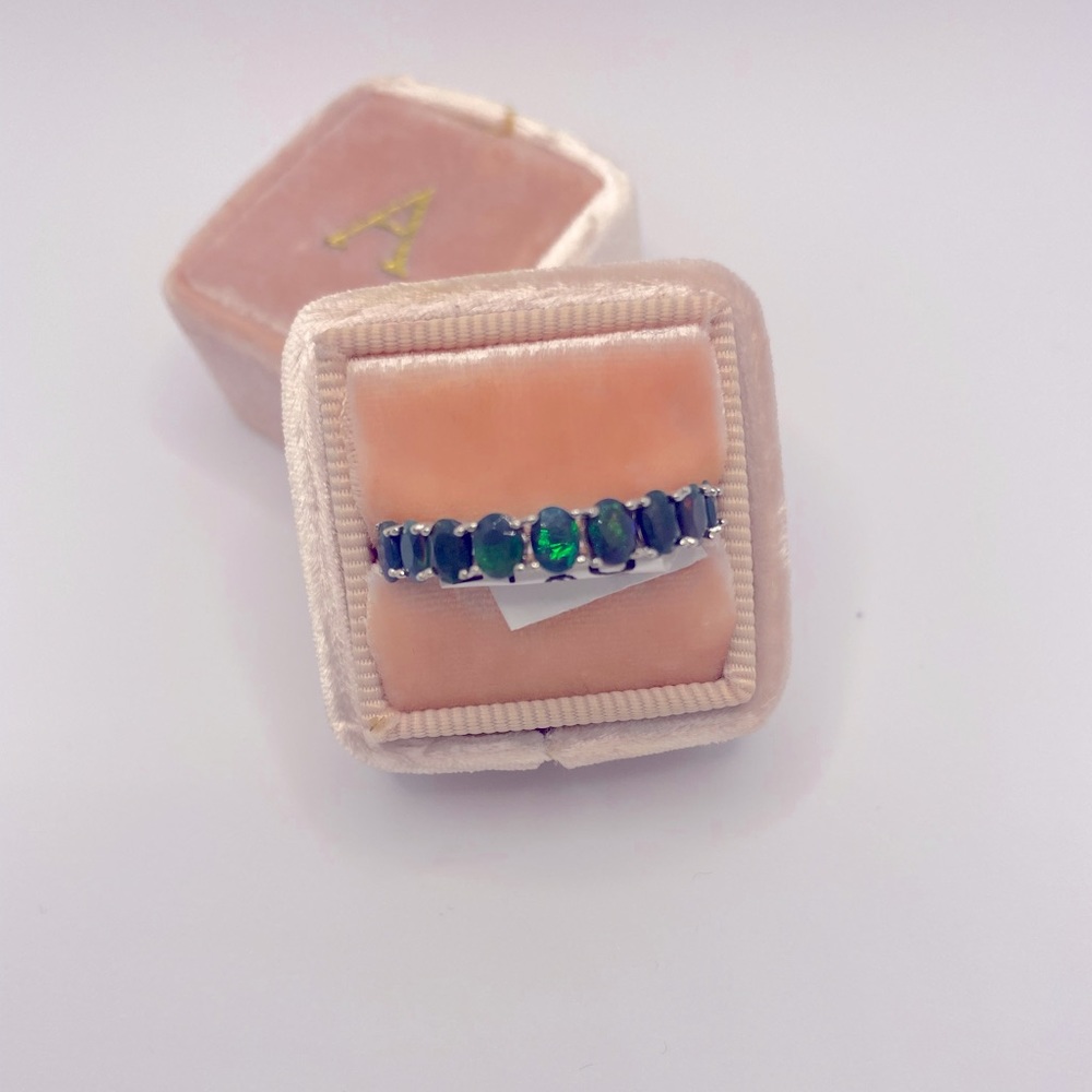 Black Ethiopian Opal Half Eternity Sterling Silver Ring 925 BNWT